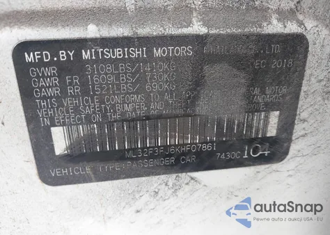 2019 Mitsubishi Mirage G4 Es из США, поврежденный, VIN ML32F3FJ6KHF07861